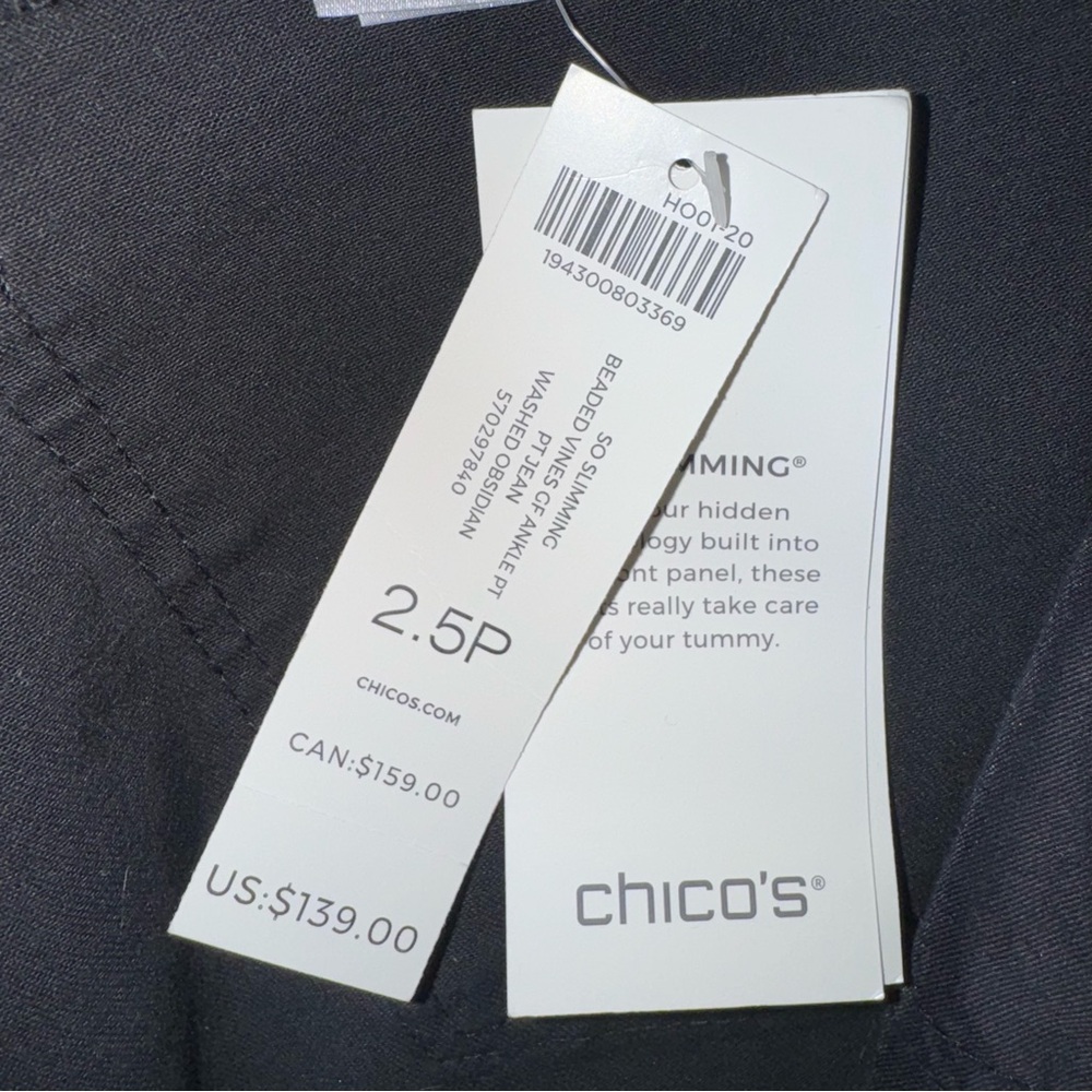 Chico’s Black So Slimming Beaded Vines Girlfriend Slim Leg Jean 2.5P NWT! - Picture 7 of 8